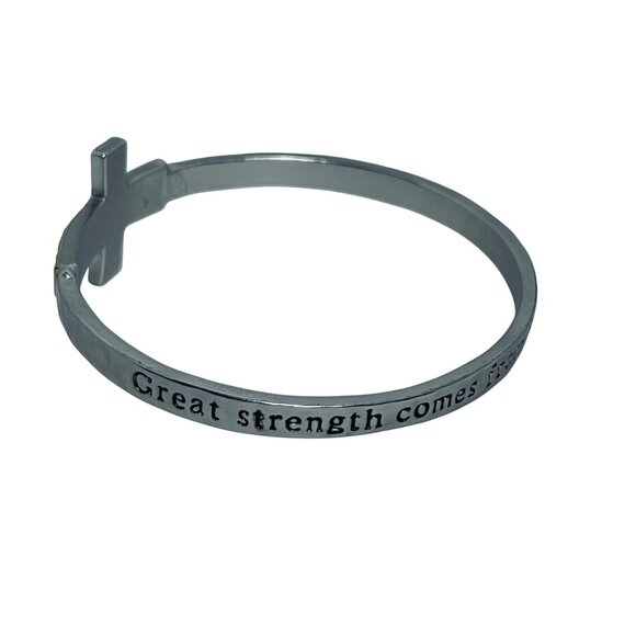 Silver & Gold Tone Cross Bangle Bracelet With Zechariah 12:5 Bible Verse (5793) - Picture 3 of 5